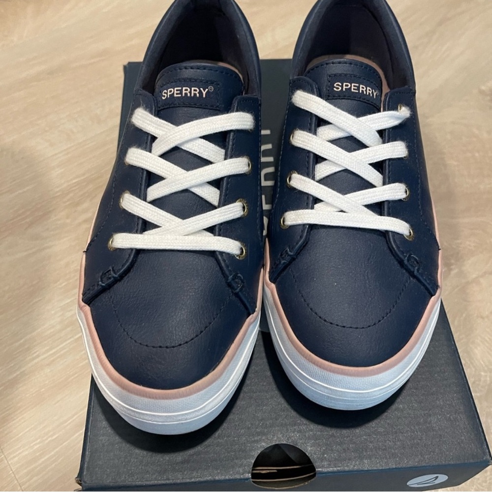 Sperry Navy and White Platform Sneakers